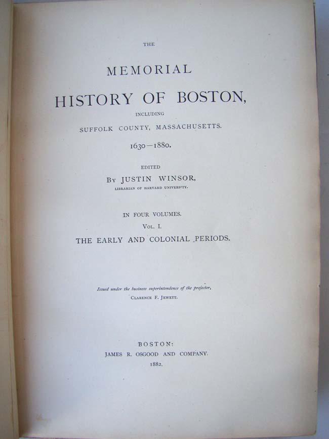 A fine set of the Memorial History of Boston 1630-1880 published by James Osgood, Boston 1882 — image 3
